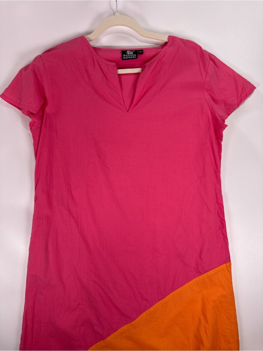 Madison Mathews Color Block Diagonal Maxi Dress Cotton Pink Orange M - Picture 6 of 11